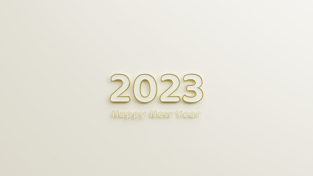 happy new year 2023 gold text with white background minimal and shadow style 3d illustration rendering