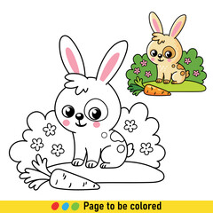 Coloring book with hare in cartoon style. Black and white illustration with animals.