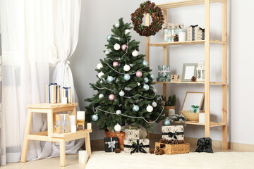 Concept of Christmas and Happy New Year, beautiful Christmas tree