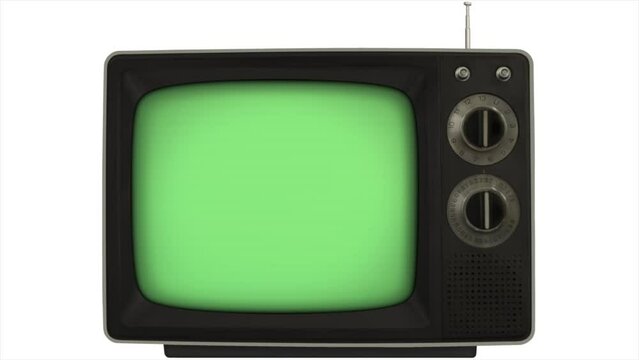 Green screen  3d  TV 1980 retro tv build in style turn on - build out style turn off
