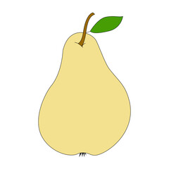 Yellow pear isolated on a white background. A doodle-style pear. Hand-drawn fruits.