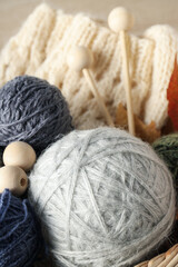 Fototapeta na wymiar Concept of hobby, cozy hobby, knitting, close up