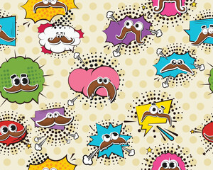 Vector flat seamless texture pattern Hand drawn flat trendy cartoon elements collection Mustaches