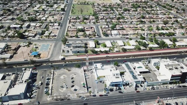 View of a drone in the sky showing the USA-Mexico border