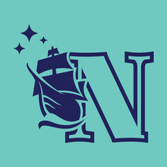 Alphabet Old Sail Boat N Logo