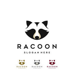 black white raccoon head logo and icon, clip art vector