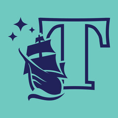 Alphabet Old Sail Boat T Logo