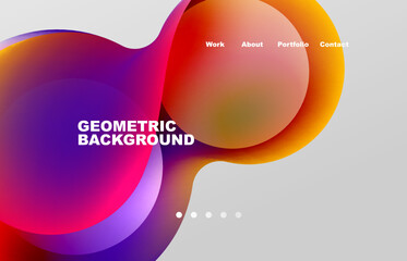 Landing page abstract liquid background. Flowing shapes, round design and circle. Web page for website or mobile app wallpaper