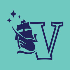 Alphabet Old Sail Boat V Logo
