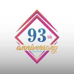 93 years anniversary celebration logotype. 93rd anniversary logo collection. Set of anniversary design template. Vector and illustration.