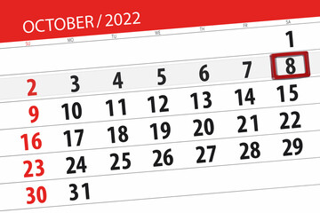 Calendar 2022, deadline, day, month, page, organizer, date, october, saturday, number 8