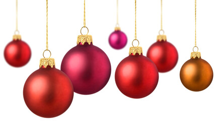 Red Christmas decoration balls hanging isolated