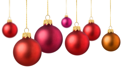 Red Christmas decoration balls hanging isolated