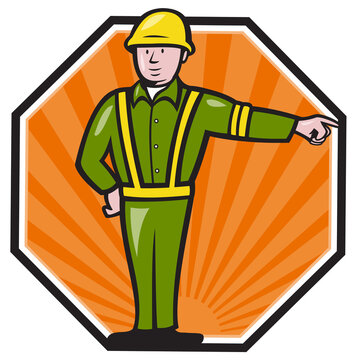 Emergency Worker Pointing Side Cartoon