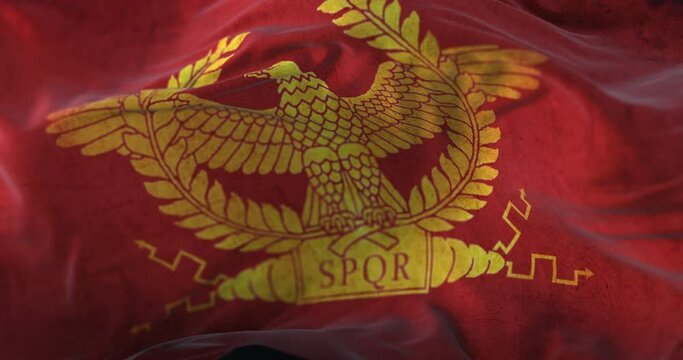 Old Roman Flag with Aquila and SPQR. Loop