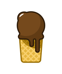 chocolate ice cream in waffle - cartoon icon vector