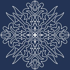 Decorative ornament on a blue background. Snowflake.