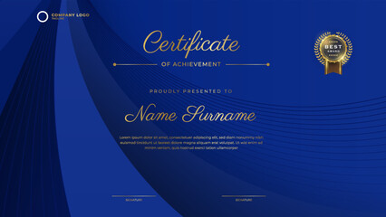 Blue Certificate template in vector for achievement graduation completion - stock vector