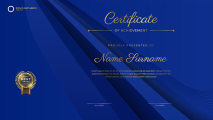 Blue Certificate template in vector for achievement graduation completion - stock vector