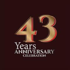 43rd Years Anniversary Logo Gold and red Colour isolated on elegant background, vector design for greeting card and invitation card