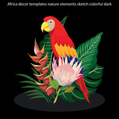 Africa decor templates nature elements sketch colorful dark