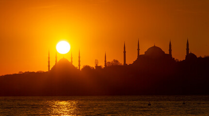 Blue Mosque and Hagia Sophia, at certain times of the year, the sun enters between the two minarets.