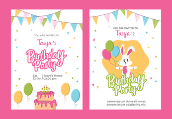 Fototapeta na wymiar Beautiful template with letters and numbers. Collection of invitation designs or greeting cards Baby Shower Collection rabbit character and pink background balloons