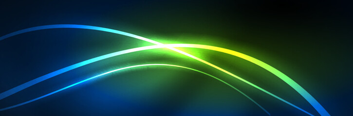 Blue neon glowing lines, magic energy space light concept, abstract background wallpaper design