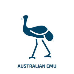 australian emu icon from culture collection. Filled australian emu, animal, australian glyph icons isolated on white background. Black vector australian emu sign, symbol for web design and mobile apps