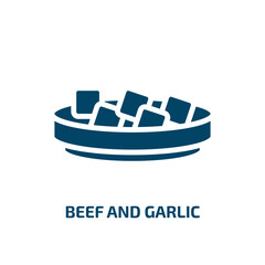 Fototapeta premium beef and garlic icon from culture collection. Filled beef and garlic, beef, food glyph icons isolated on white background. Black vector beef and garlic sign, symbol for web design and mobile apps