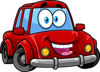 Gordijnen Happy Red Car Cartoon Character. Hand Drawn Illustration Isolated On Transparent Background © HitToon.com