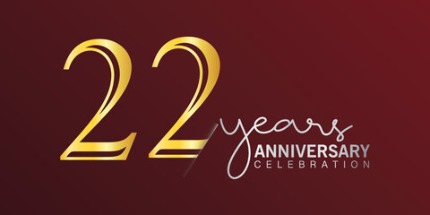 Obraz na płótnie Canvas 22nd anniversary celebration logotype number gold color with red color background. vector anniversary for celebration, invitation card, and greeting card