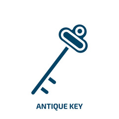 antique key icon from construction tools collection. Filled antique key, antique, key glyph icons isolated on white background. Black vector antique key sign, symbol for web design and mobile apps