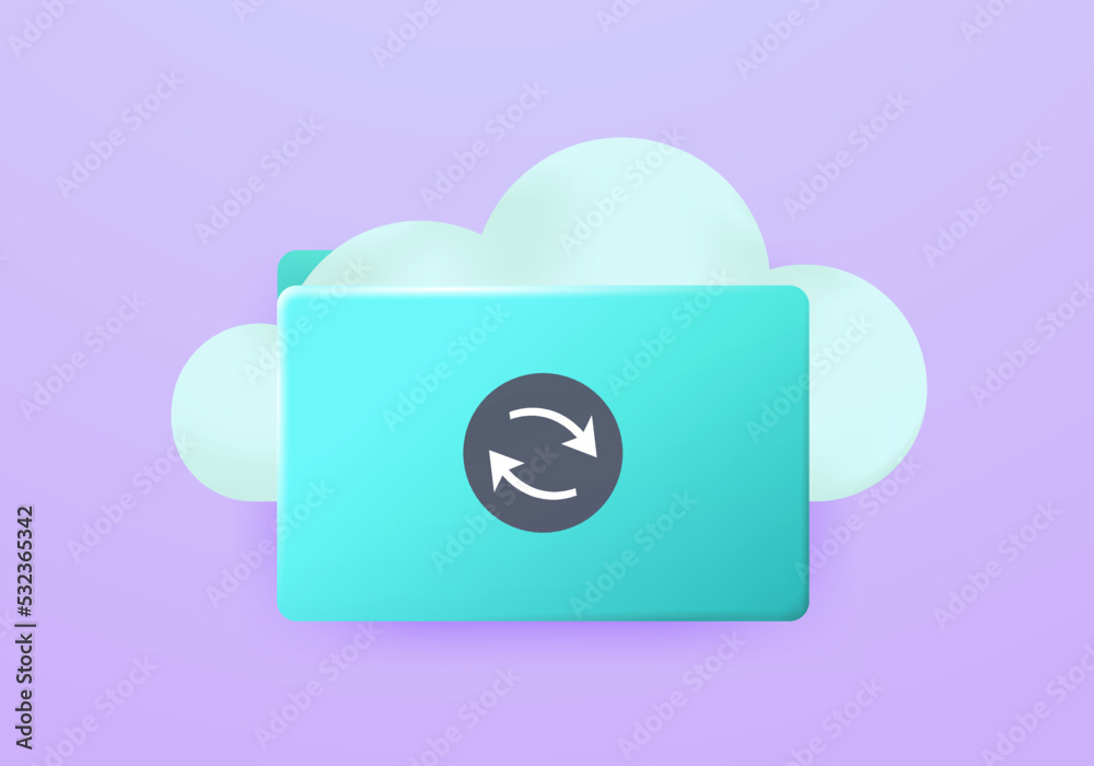 Wall mural computer folder with file sync icon, cloud. 3d vector cloud storage icon concept illustration