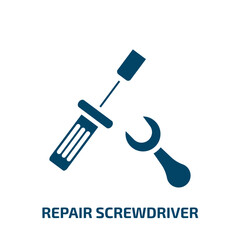 repair screwdriver icon from construction tools collection. Filled repair screwdriver, tool, repair glyph icons isolated on white background. Black vector repair screwdriver sign, symbol for web