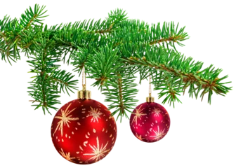Gardinen Red decoration balls on christmas tree branch © Anterovium