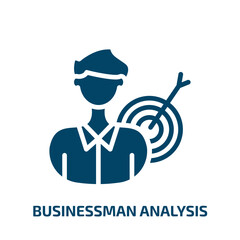businessman analysis icon from business and analytics collection. Filled businessman analysis, analysis, businessman glyph icons isolated on white background. Black vector businessman analysis sign,