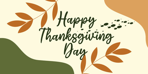 Happy thanksgiving day with autumn leaves. Hand drawn text lettering for Thanksgiving Day. design for print greetings card, banner, poster.