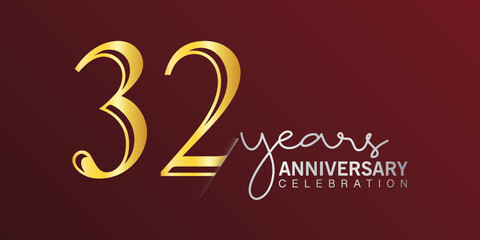 32nd anniversary celebration logotype number gold color with red color background. vector anniversary for celebration, invitation card, and greeting card