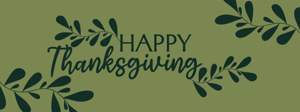 Happy Thanksgiving Day With Autumn Leaves.facebook Cover. Hand Drawn Text Lettering For Thanksgiving Day. Design For Social Media