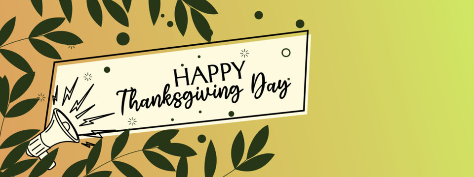 Happy Thanksgiving Day With Autumn Leaves.facebook Cover. Hand Drawn Text Lettering For Thanksgiving Day. Design For Social Media