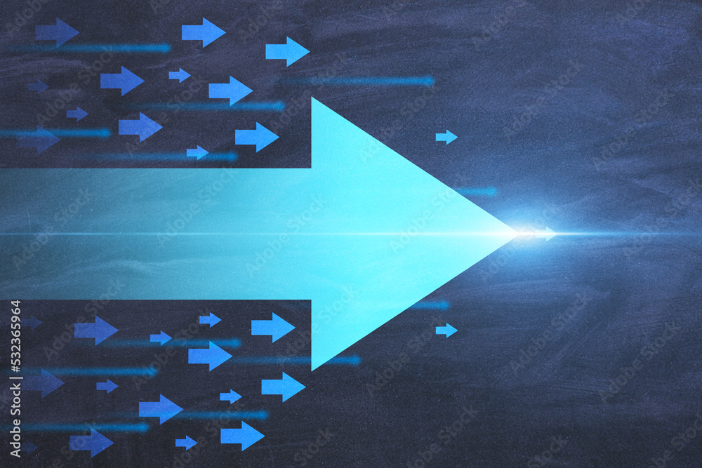 Aufkleber abstract glowing digital arrows on chalkboard wall background. future, innovation and fast concept. 