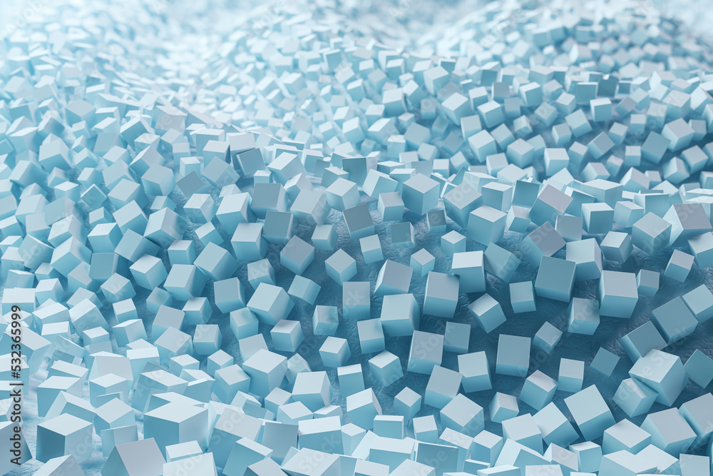 Poster Abstract light cubic background. Big data and internet connection, landing page concept. 3D Rendering.