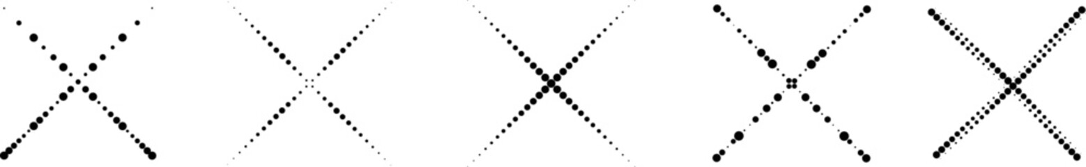 Halftone dots in Cross Form . Vector Illustration. Letter x  Logo . Design element . Abstract Geometric shape . 