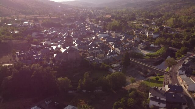 Aerial view of a beautiful village at Molinaseca (Spain)