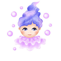 illustration girl with blue hair cute character