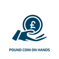 pound coin on hands icon from business collection. Filled pound coin on hands, bank, coin glyph icons isolated on white background. Black vector pound coin on hands sign, symbol for web design and