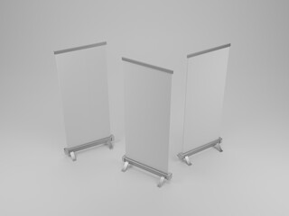 Roll Up Banner Stand Mockup. 3D Render. Empty banner mockup