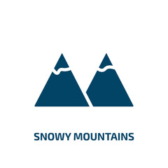 snowy mountains icon from ecology collection. Filled snowy mountains, winter, mountain glyph icons isolated on white background. Black vector snowy mountains sign, symbol for web design and mobile