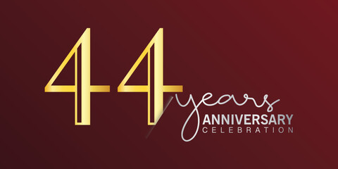 44th anniversary celebration logotype number gold color with red color background. vector anniversary for celebration, invitation card, and greeting card